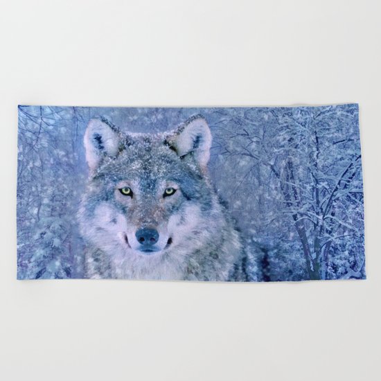 Winter Wolf Beach Towel