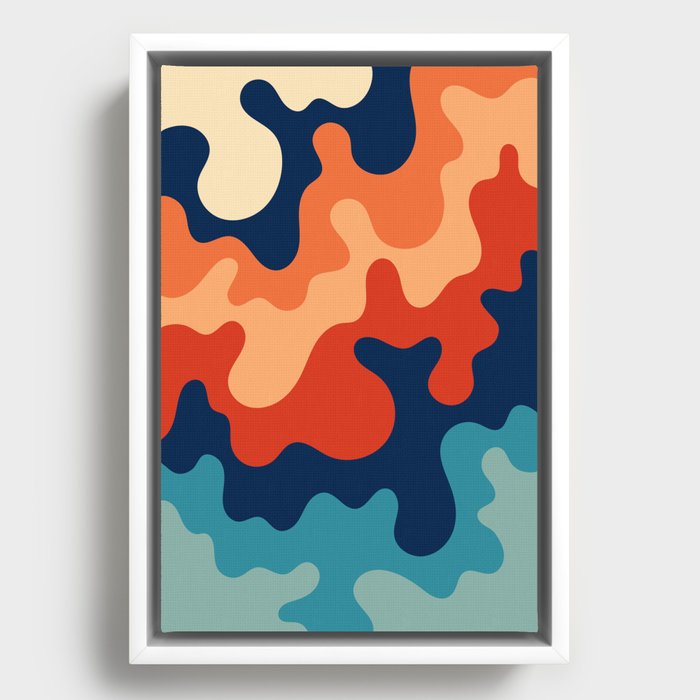Retro 70s & 80s Color Palette Mid-Century Minimalist Abstract Art Waves Rippling and Dripping Framed Canvas