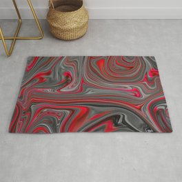 Red and Gray Liquid Marble Swirling Pattern Texture Artwork #4 Rug