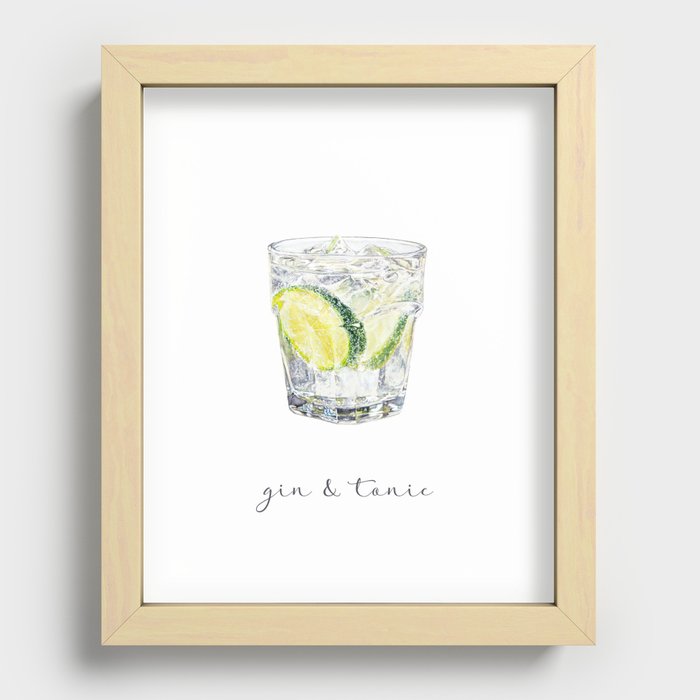Gin + Tonic Cocktail Painting | Watercolor Bar Art Recessed Framed Print