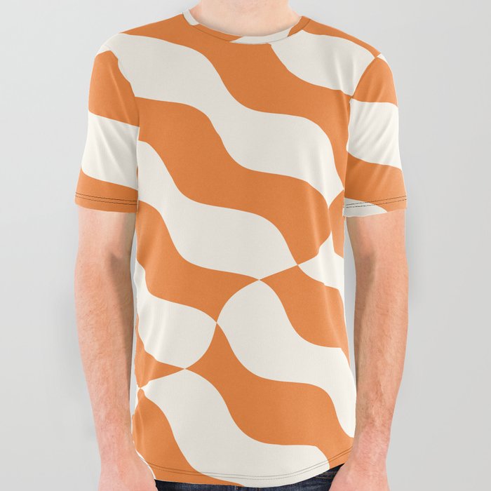 Retro Wavy Abstract Swirl Pattern in Orange All Over Graphic Tee