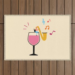 without a glass of wine there is no good jazz music Outdoor Rug