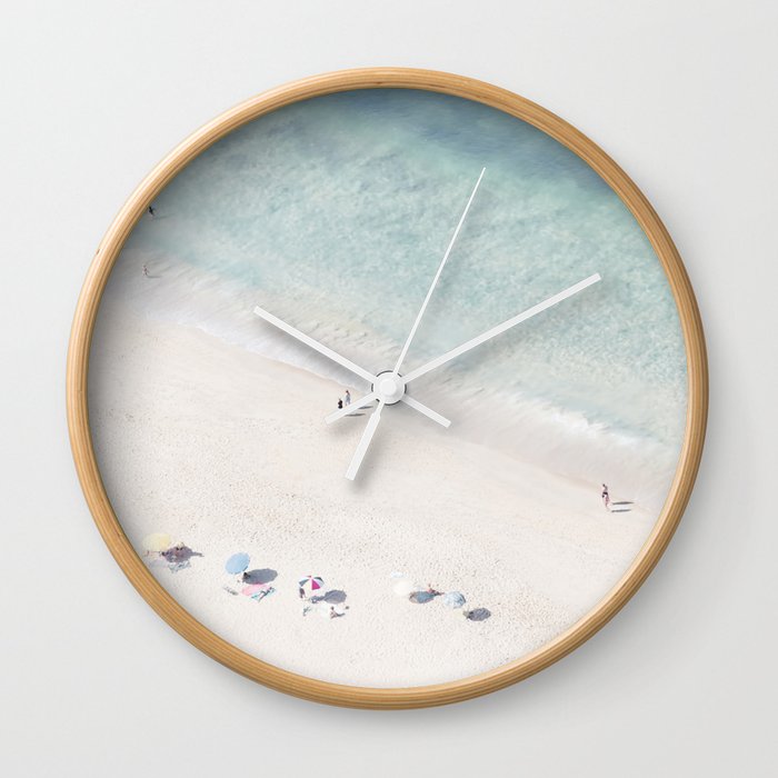 Summer Seaside Beach Print - Aerial Ocean Crowded Beach Sea photography by Ingrid Beddoes Wall Clock
