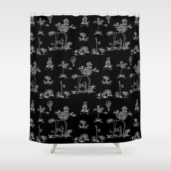 Toile Black Unicorn Shower Curtain By, Toile Shower Curtain Black
