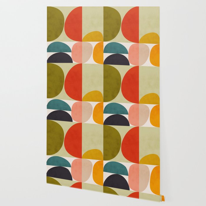 Shapes Of Mid Century Geometry Art Wallpaper By Anarutbre Society6