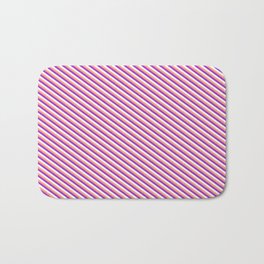 [ Thumbnail: Light Salmon, Dark Orchid, and White Colored Stripes Pattern Bath Mat ]