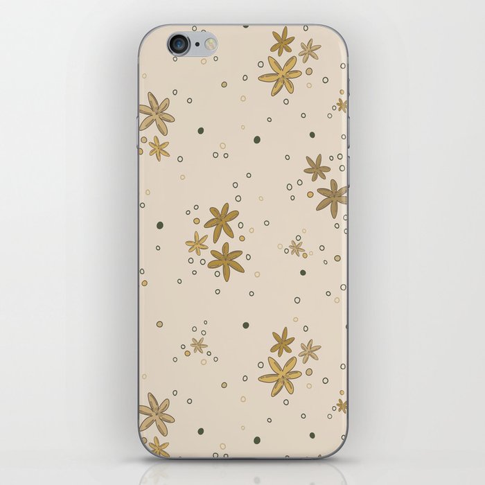 Yellow flowers and dots on tan background iPhone Skin