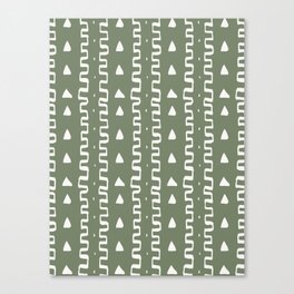 Merit Mud Cloth Olive Green and White Triangle Pattern Canvas Print