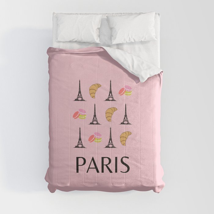 Paris Eiffel Tower Retro Modern Pink Art Decor Illustration  Comforter