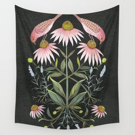 Echinacea and Finches Wall Tapestry