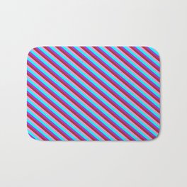[ Thumbnail: Dark Orchid, Red, Plum, and Aqua Colored Stripes/Lines Pattern Bath Mat ]
