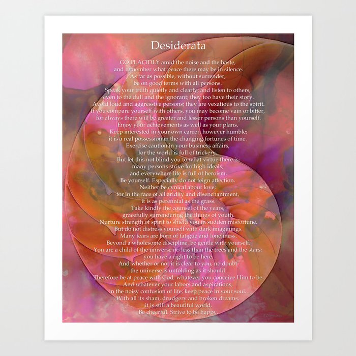 Desiderata Nautilus Shell Art - Warm Colors in Pink and Orange - Sharon Cummings Art Print
