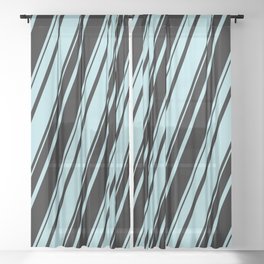 [ Thumbnail: Powder Blue and Black Colored Striped Pattern Sheer Curtain ]