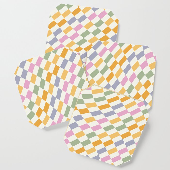 Tilted Pastel Checkered Pattern Coaster