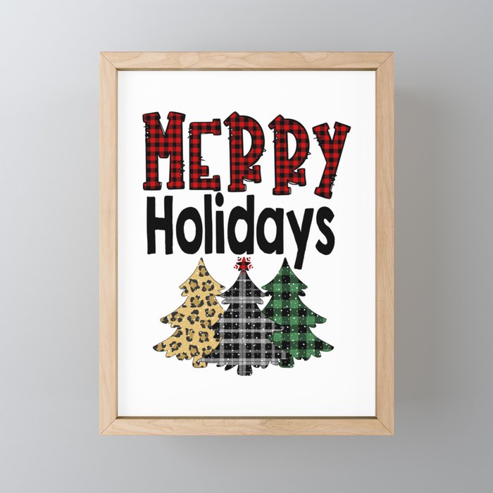 Merry Holidays Quote Colorful Christmas Trees Framed Mini Art Print