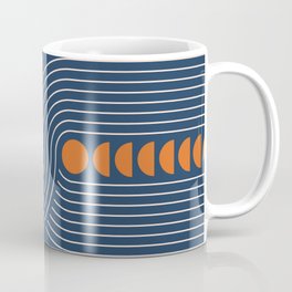 Geometric Lines in Navy and Orange (Rainbow and Moon Phases Abstract) Coffee Mug