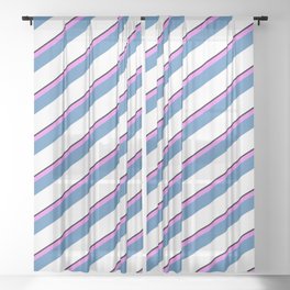 [ Thumbnail: Black, Violet, Blue & White Colored Lines/Stripes Pattern Sheer Curtain ]