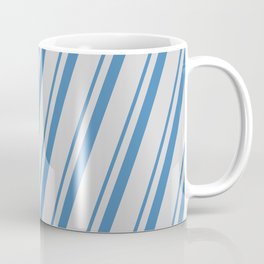 [ Thumbnail: Blue & Light Gray Colored Striped/Lined Pattern Coffee Mug ]