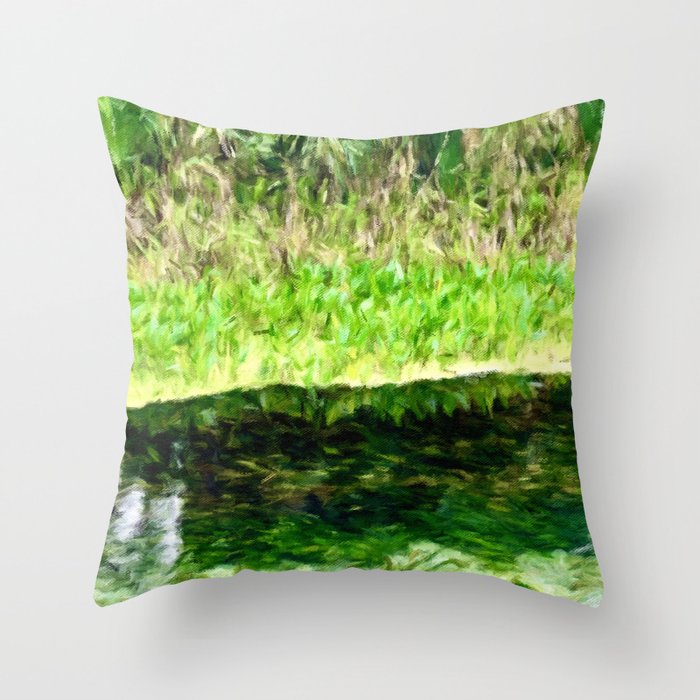 Palm Trees and Vibrant Green Springs Throw Pillow
