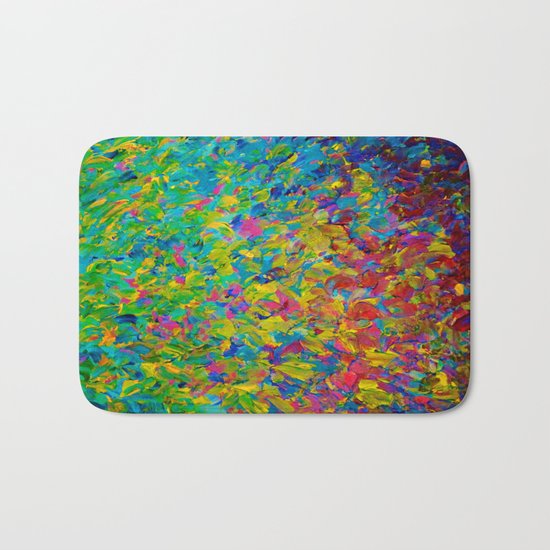RAINBOW FIELDS - Colorful Abstract Acrylic Painting Ocean Waves Blue Teal Magenta Nature Fine Art Bath Mat