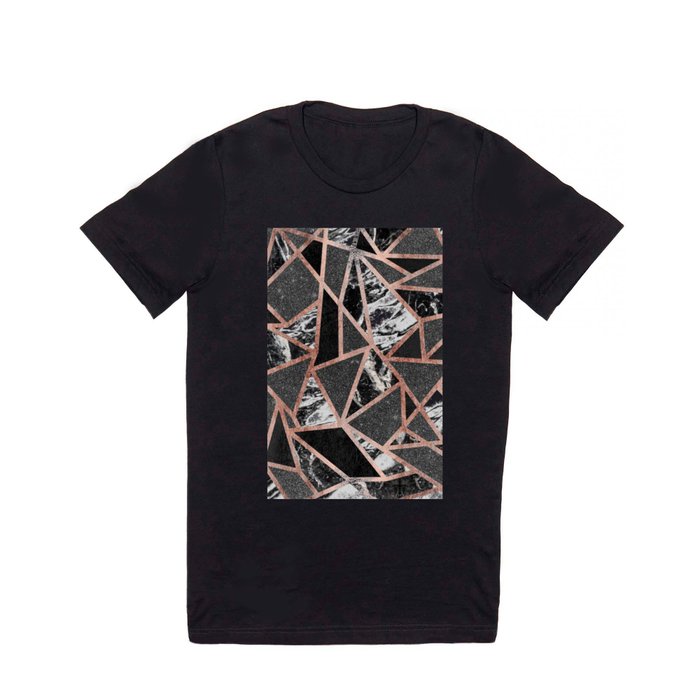Modern Rose Gold Glitter Marble Geometric Triangle T Shirt