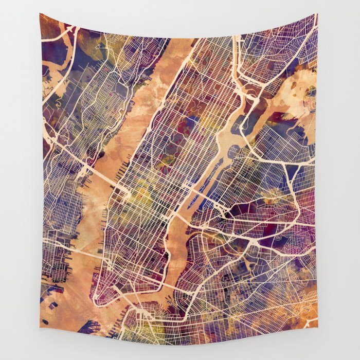 New York City Street Map Wall Tapestry