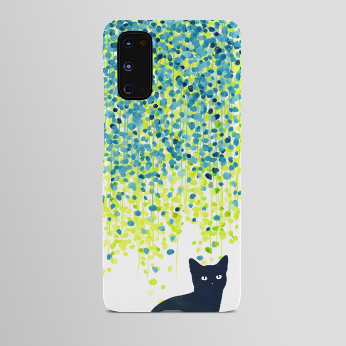 Cat in the garden under willow tree Android Case