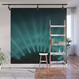 Vintage Aurora Borealis northern lights poster in blue Wall Mural