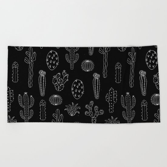 Cactus Silhouette White And Black Beach Towel