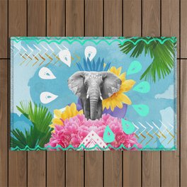 Elephant Festival - Blue Outdoor Rug
