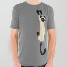 Siamese Cat Hanging On All Over Graphic Tee