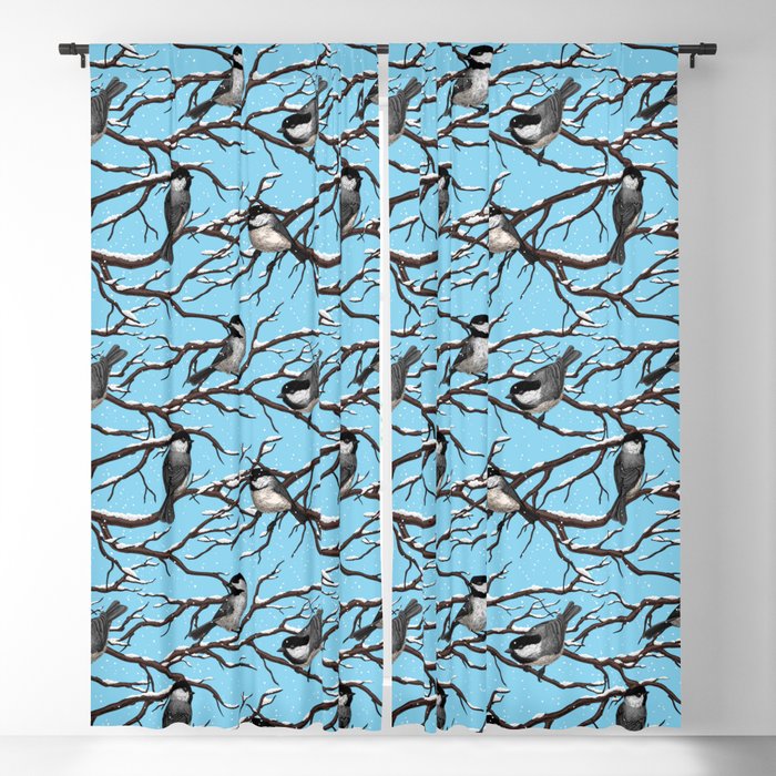 Chickadees in winter Blackout Curtain