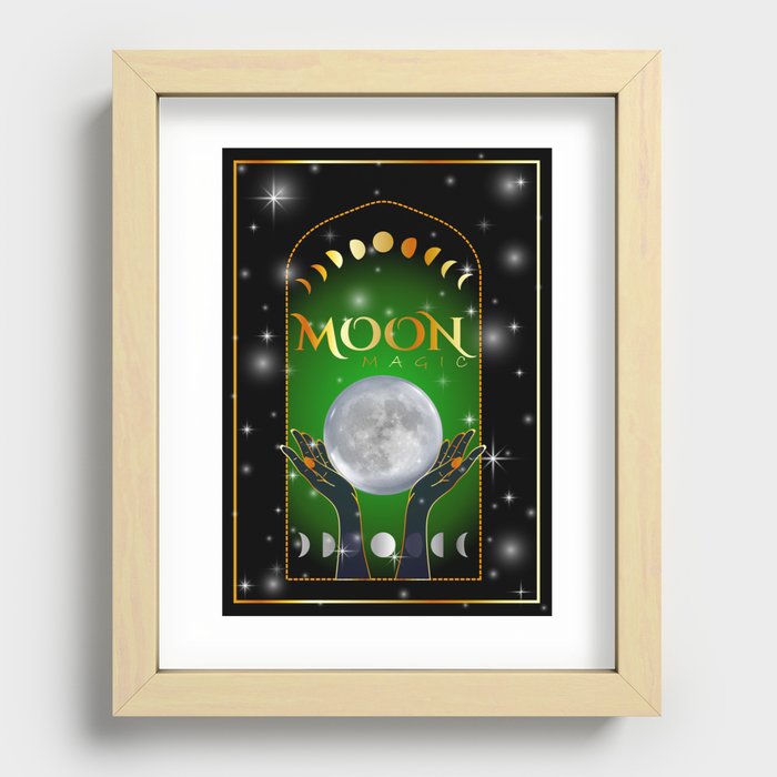 Witchcraft magic ritual with full moon and waxing waning moon phases	 Recessed Framed Print