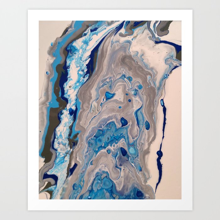 Abstract Painting Blue And Silver Fluid Art Organic Fluid