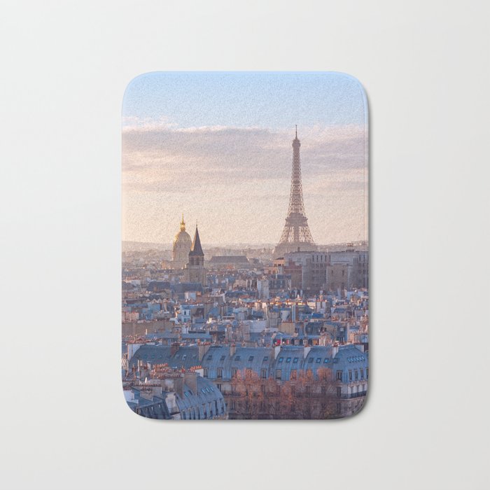 Paris skyline with eiffel tower at sunset Bath Mat