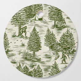 Bigfoot / Sasquatch Toile de Jouy in Forest Green Cutting Board