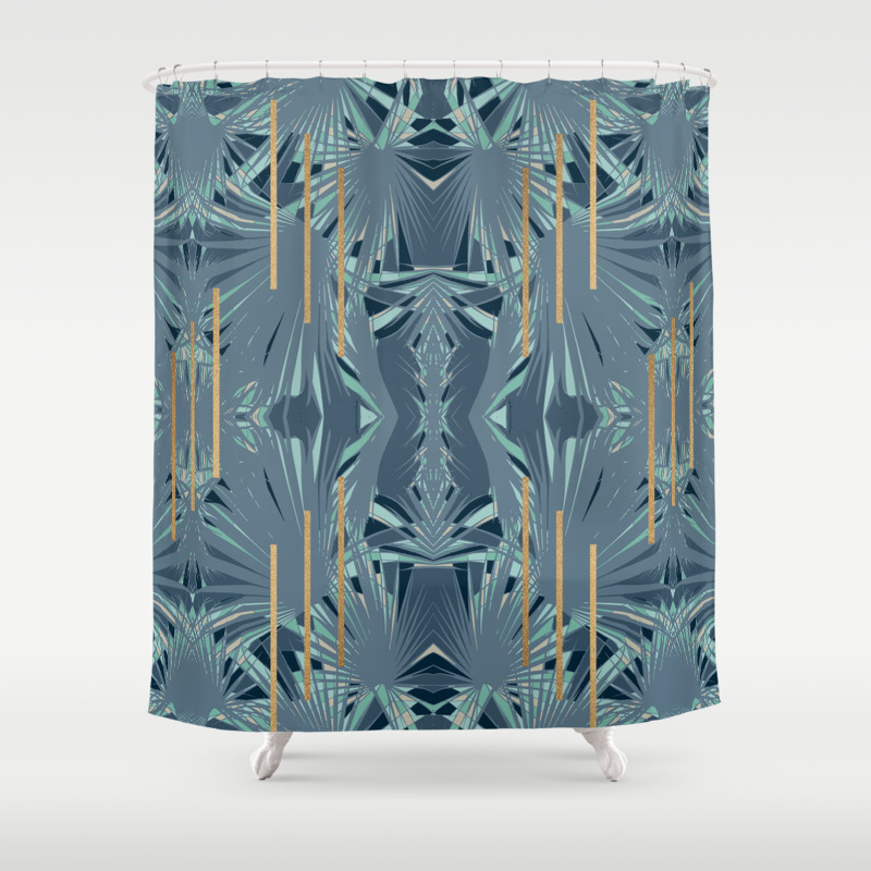 blue gold shower curtain
