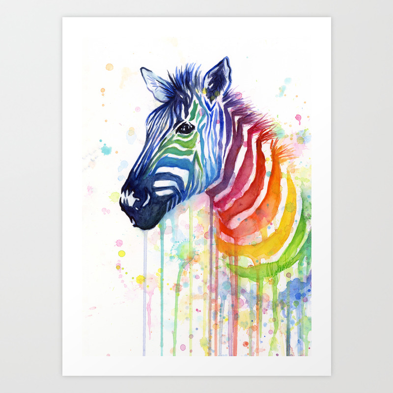 Zebra Watercolor Rainbow Animal Painting Ode To Fruit Stripes Art
