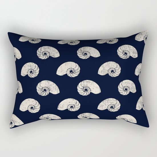 Navy blue maritime sea shell pattern Rectangular Pillow
