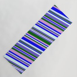 [ Thumbnail: Colorful Plum, Blue, Light Cyan, Slate Blue & Dark Green Colored Striped/Lined Pattern Yoga Mat ]