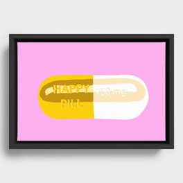 Happy Pill Pink Framed Canvas