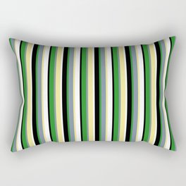 [ Thumbnail: Eyecatching Tan, Light Slate Gray, Forest Green, Black, and White Colored Lined/Striped Pattern Rectangular Pillow ]