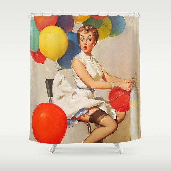 Vintage Pin Up Girl And Colorful Balloons Shower Curtain By Vintage Pin Up Girl And Colorful Balloons Shower Curtain By Retroroxie Society6