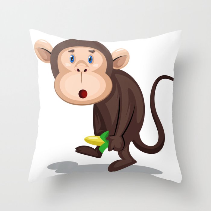 Surprised Monkey eating a banana. Throw Pillow