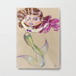 Winter Mermaid Metal Print | Colored Pencil, Underthesea, Mittens, Beach, Makeup, Fins, Longhair, Drawing, Mixedmedia, Ocean 