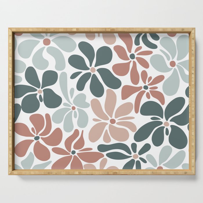 Colorful Abstract Flowers, Green, Aqua and Sienna Serving Tray