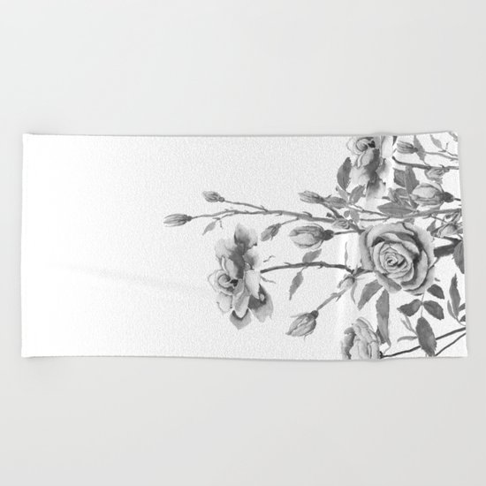 black and white roses Beach Towel