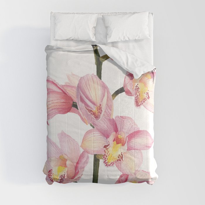 The Orchid, A Realistic Botanical Watercolor Painting Comforter