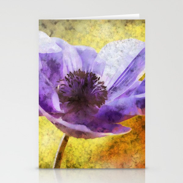 Mauve Anemone Flower Acrylic Painting Stationery Cards