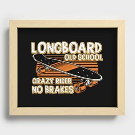 Longboard Old School No Brakes Skater Recessed Framed Print